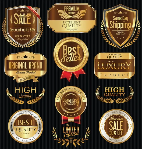Coleção de etiquetas douradas de luxo — Vetor de Stock