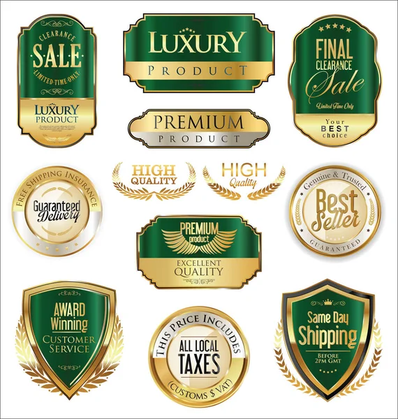 Colección de insignias y etiquetas retro doradas premium y de lujo — Archivo Imágenes Vectoriales