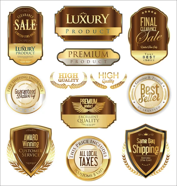 Premium et luxe doré rétro badges et étiquettes collection — Image vectorielle
