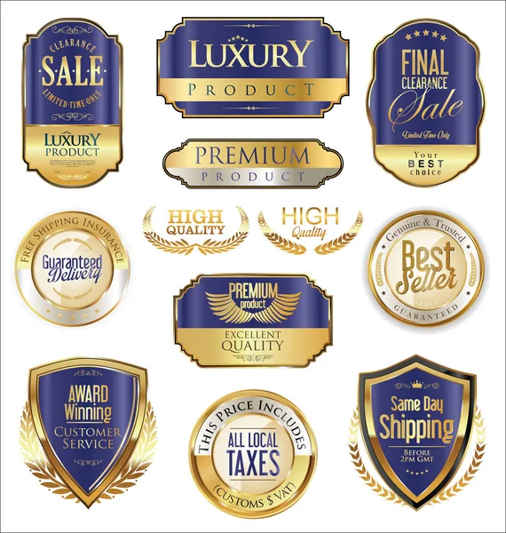 Emblemas retro dourados premium e luxuosos e coleção de rótulos —  Vetores de Stock