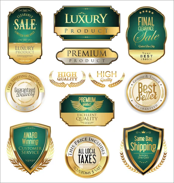 Premium and luxury golden retro badges and labels collection — Stock Vector