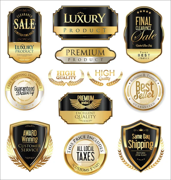 Premium and luxury golden retro badges and labels collection — Stock Vector