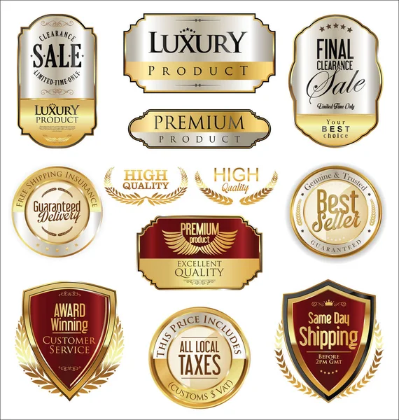 Premium and luxury golden retro badges and labels collection — Stock Vector