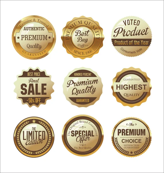 Premium and luxury golden retro badges and labels collection — Stock Vector