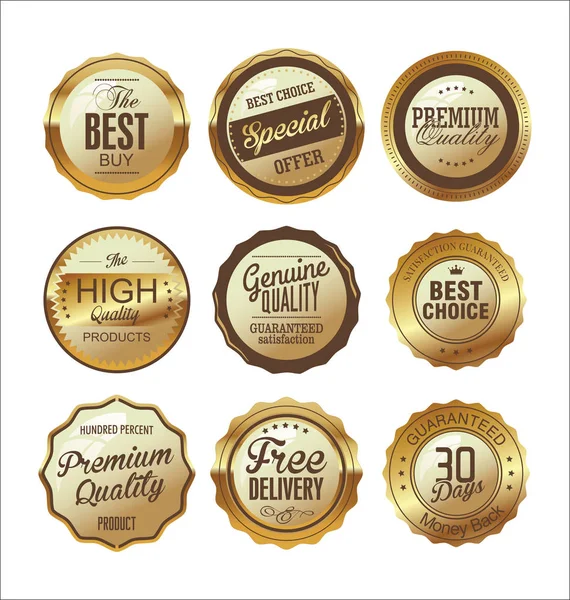 Premium und Luxus goldene Retro-Badges und Etiketten Kollektion — Stockvektor