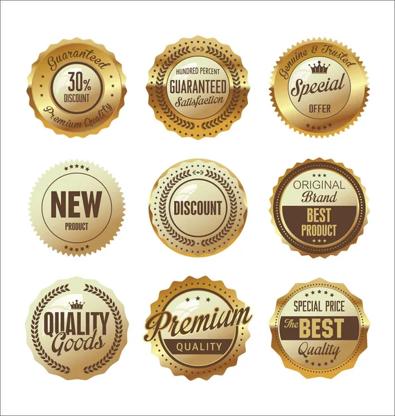 Premium and luxury golden retro badges and labels collection — Stock Vector