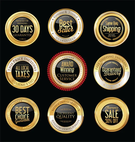 Collection de badges rétro dorés de luxe — Image vectorielle