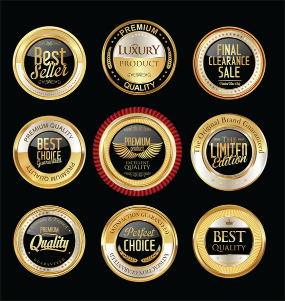Collection de badges rétro dorés de luxe — Image vectorielle
