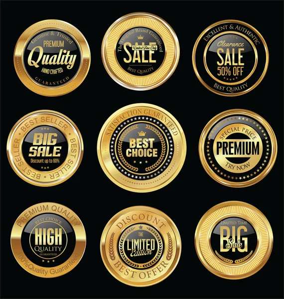 Luxury golden retro badges collection — Stock Vector