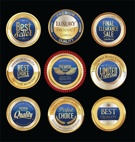 Coleção de emblemas retro dourados de luxo — Vetor de Stock