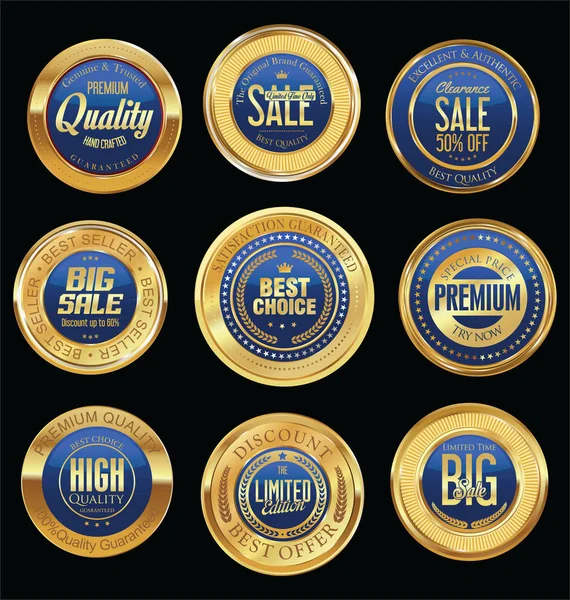 Luxury golden retro badges collection — Stock Vector
