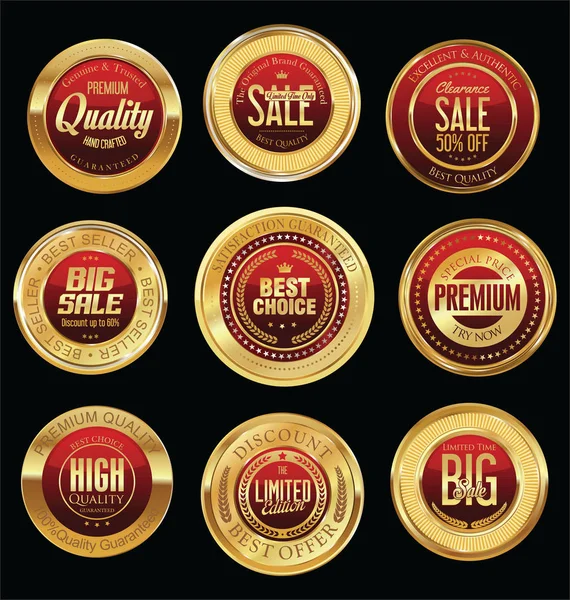 Coleção de emblemas retro dourados de luxo — Vetor de Stock