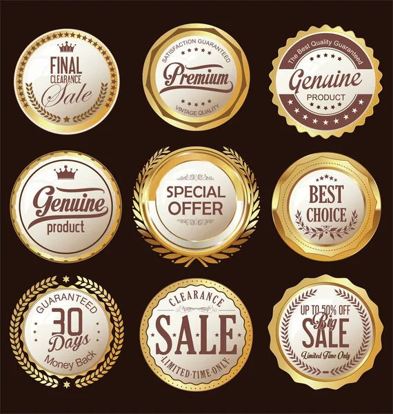 Luxury golden retro badges collection — Stock Vector