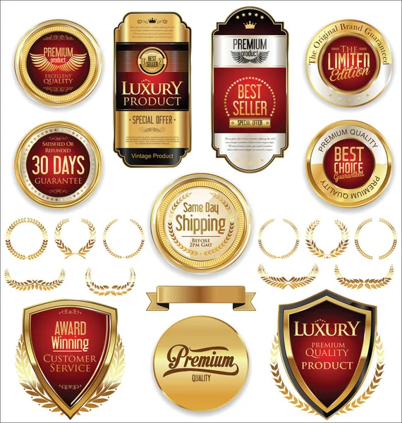 Retro vintage emblemas dourados e etiquetas coleção —  Vetores de Stock