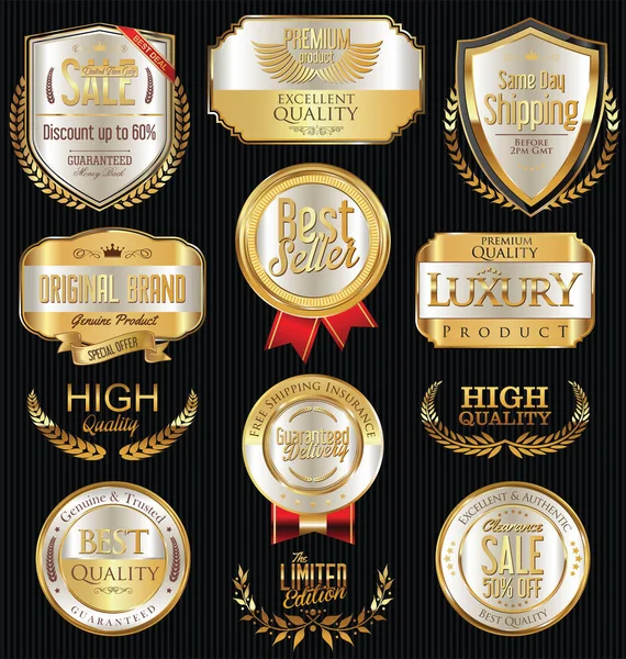 Collection d'étiquettes rétro dorées de luxe — Image vectorielle