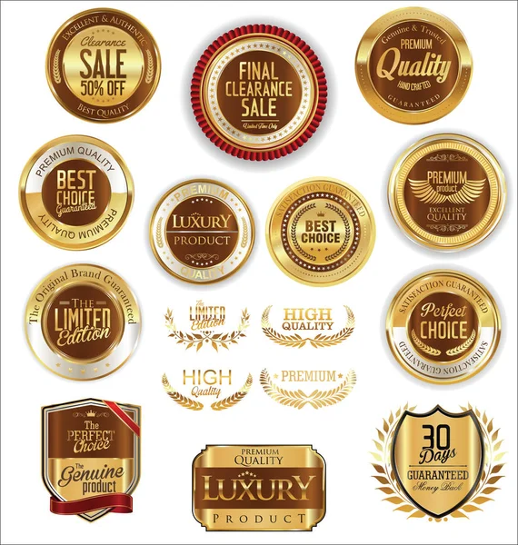 Gouden schilden laurierkransen en badges collectie — Stockvector