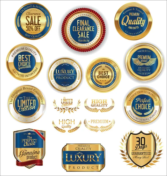 Gouden schilden laurierkransen en badges collectie — Stockvector