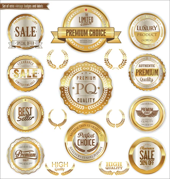 Premium και πολυτελή χρυσή ρετρό εμβλήματα και τις ετικέτες συλλογή — Διανυσματικό Αρχείο