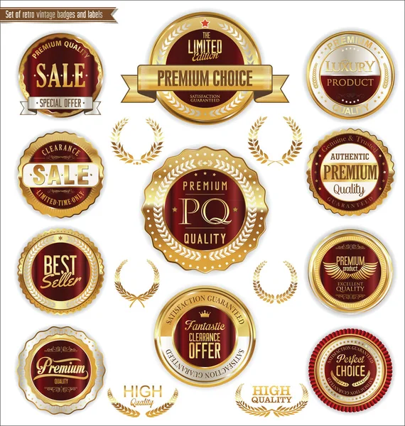 Premium and luxury golden retro badges and labels collection — Stock Vector