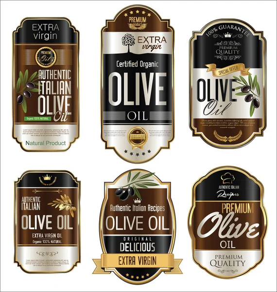 Olivenöl Retro Vintage Kollektion mit goldenem Hintergrund — Stockvektor
