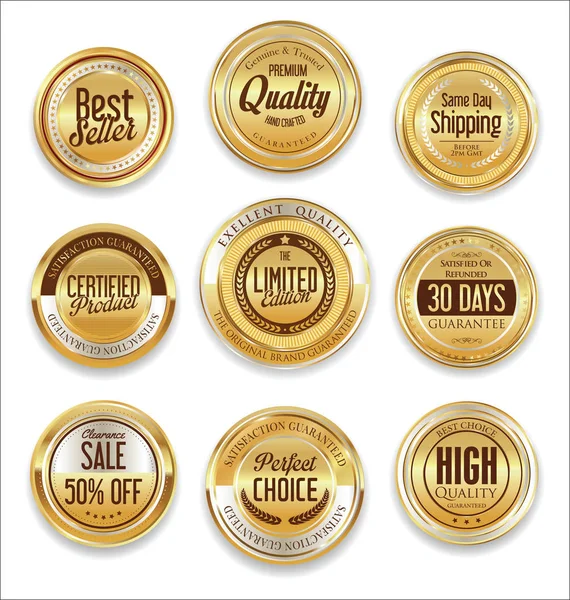 Sale retro vintage golden badges and labels — Stock Vector