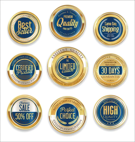 Sale retro vintage golden badges and labels — Stock Vector