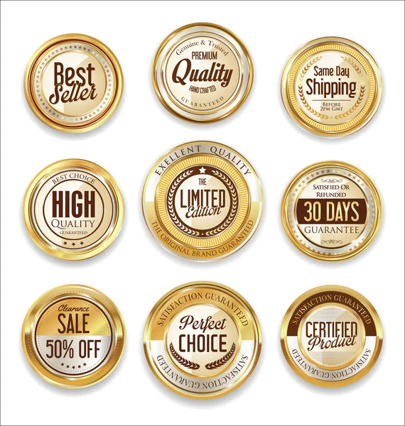 Sale retro vintage golden badges and labels — Stock Vector