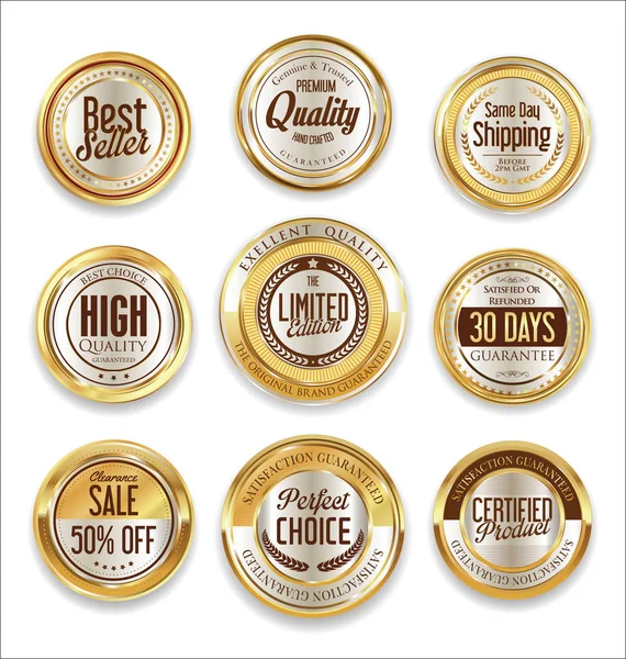 Verkauf von Retro-Vintage-goldenen Abzeichen und Etiketten — Stockvektor