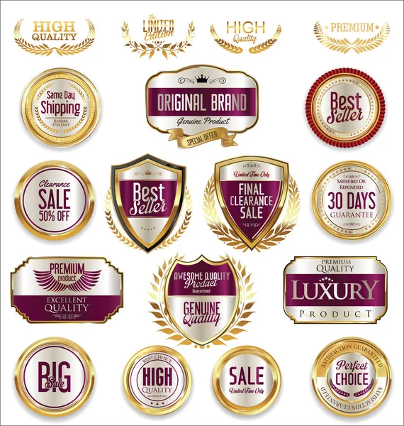 Sale retro vintage golden badges and labels — Stock Vector