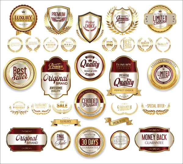 Venta de oro escudos laurel coronas e insignias colección — Vector de stock