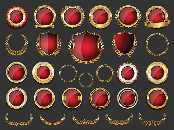 Venta de oro escudos laurel coronas e insignias colección — Archivo Imágenes Vectoriales