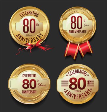 Yıldönümü altın retro vintage etiketleri koleksiyonu