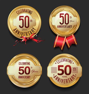 Yıldönümü altın retro vintage etiketleri koleksiyonu