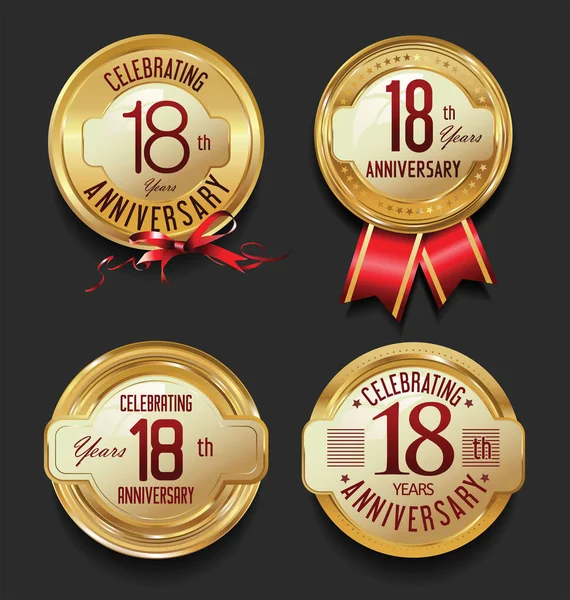 Aniversario de oro retro vintage etiquetas colección — Vector de stock