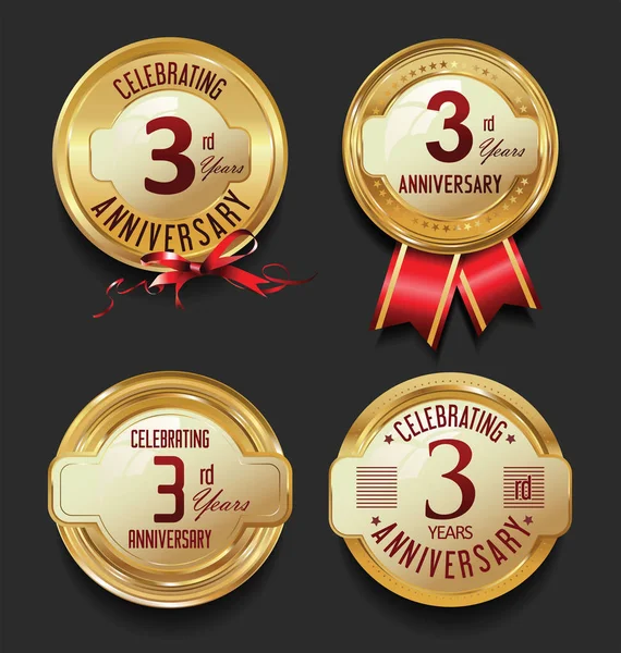 Anniversary golden retro vintage labels collection — Stock Vector