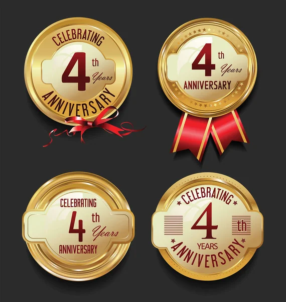 Anniversary golden retro vintage labels collection — Stock Vector