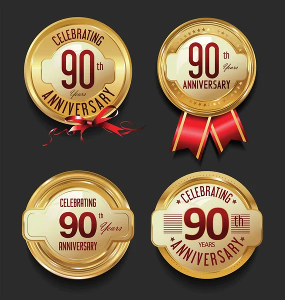 Aniversario de oro retro vintage etiquetas colección — Vector de stock