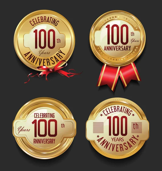 Anniversary golden retro vintage labels collection — Stock Vector