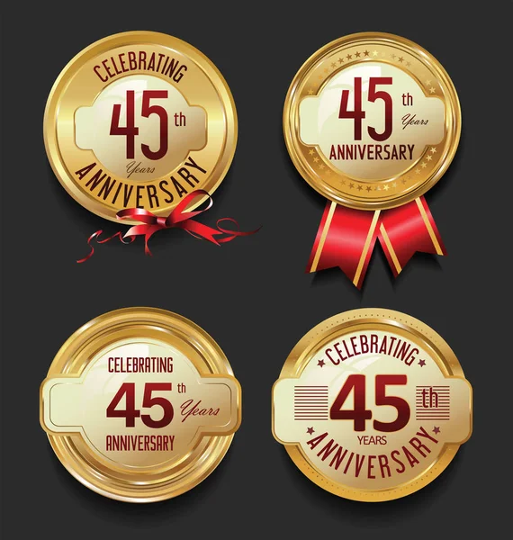 Aniversario de oro retro vintage etiquetas colección — Vector de stock