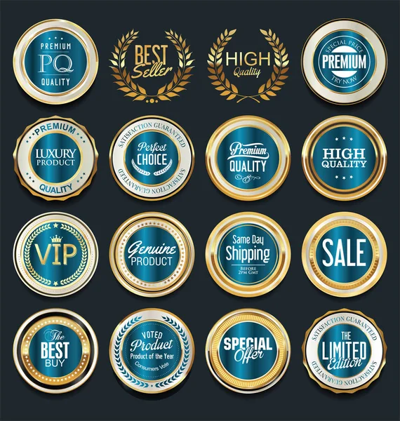Vente rétro vintage doré badges et étiquettes — Image vectorielle