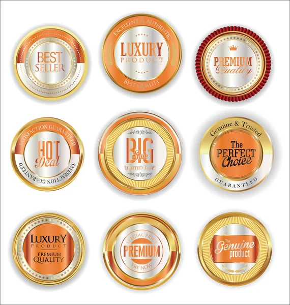 Gouden luxe badges retro design collectie — Stockvector