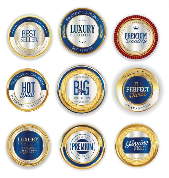 Gouden luxe badges retro design collectie — Stockvector