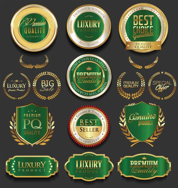 Gouden luxe badges retro design collectie — Stockvector