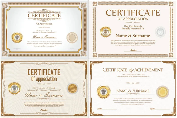 Certificado o diploma colección de diseño retro — Archivo Imágenes Vectoriales