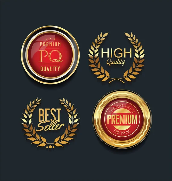 Venta retro vintage insignias de oro y etiquetas — Vector de stock