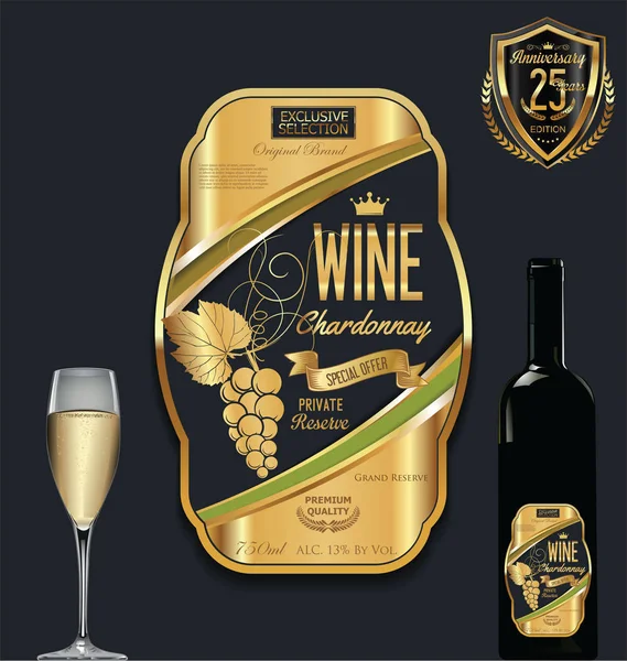 Illustrazione vettoriale etichetta vino dorato di lusso — Vettoriale Stock