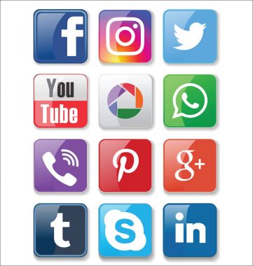 Set of most popular social media icons collection clipart