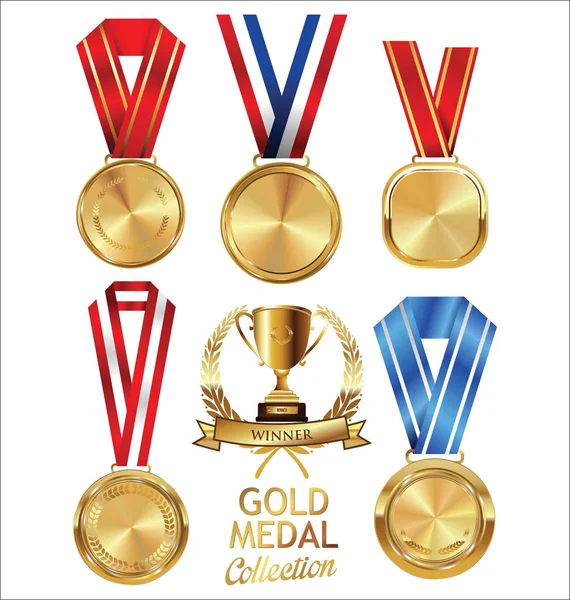 Illustrazione vettoriale della medaglia d'oro con nastro — Vettoriale Stock