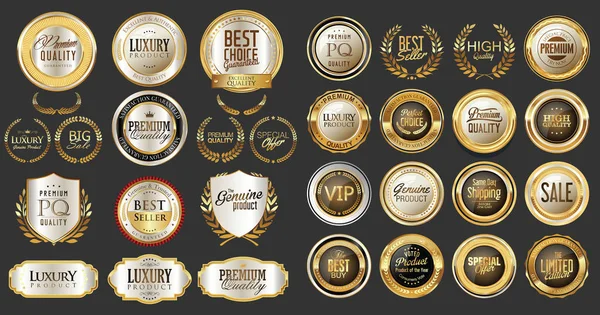 Luxury gold and silver design badges and labels collection — Stock Vector