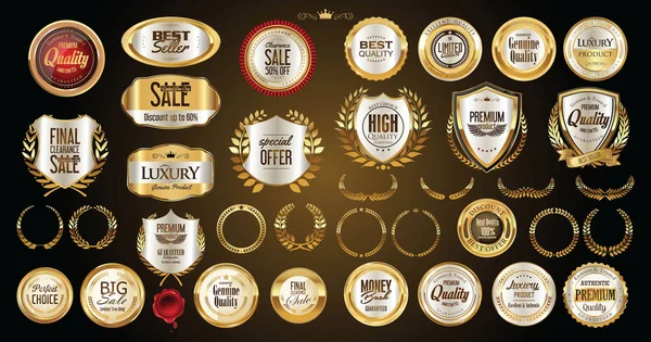 Luxe goud en zilver ontwerp badges en etiketten collectie — Stockvector